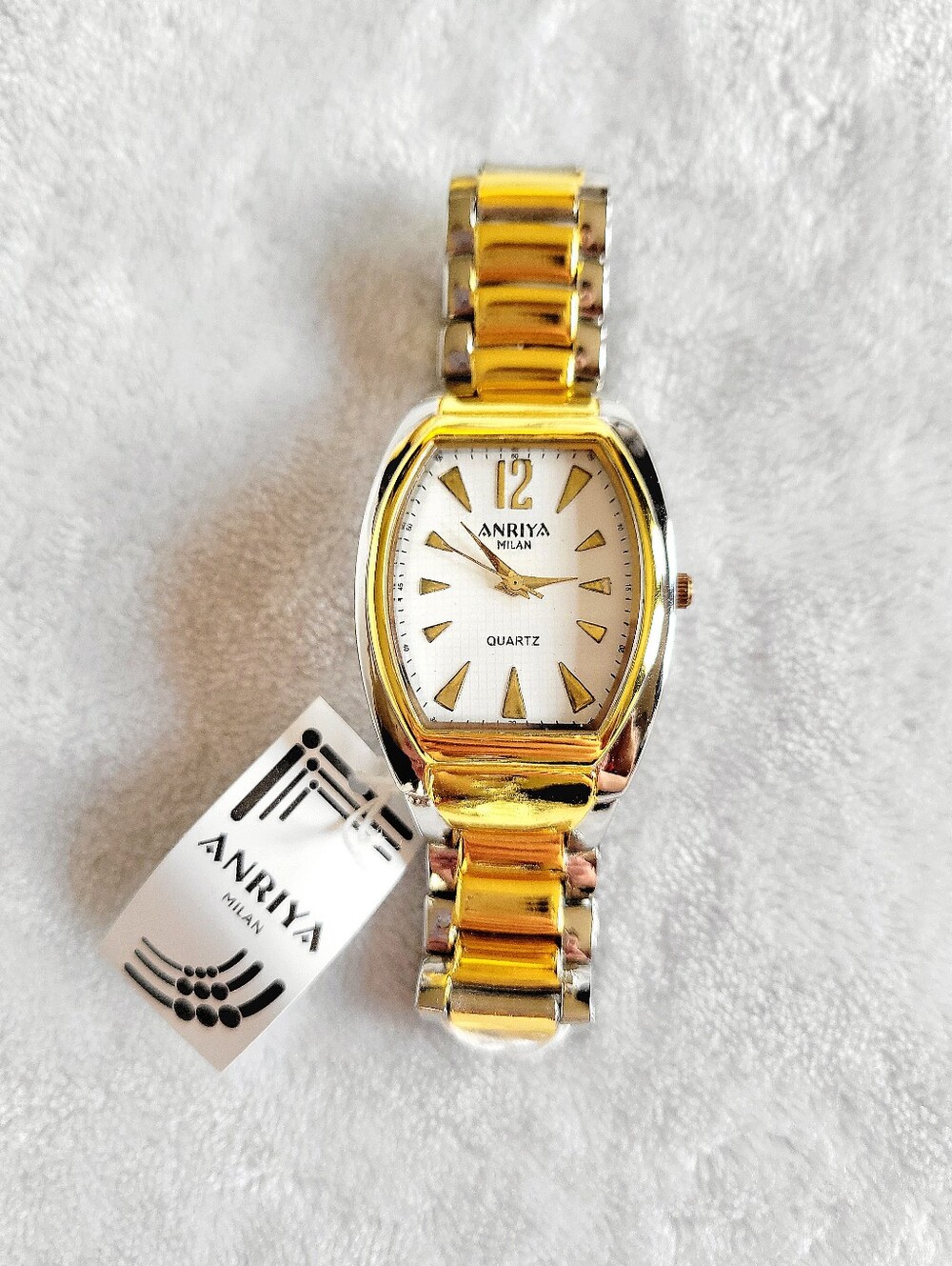 Vintage Anriya Milan Womens Watch Two Tone Gold Silver Link NWT Needs Battery